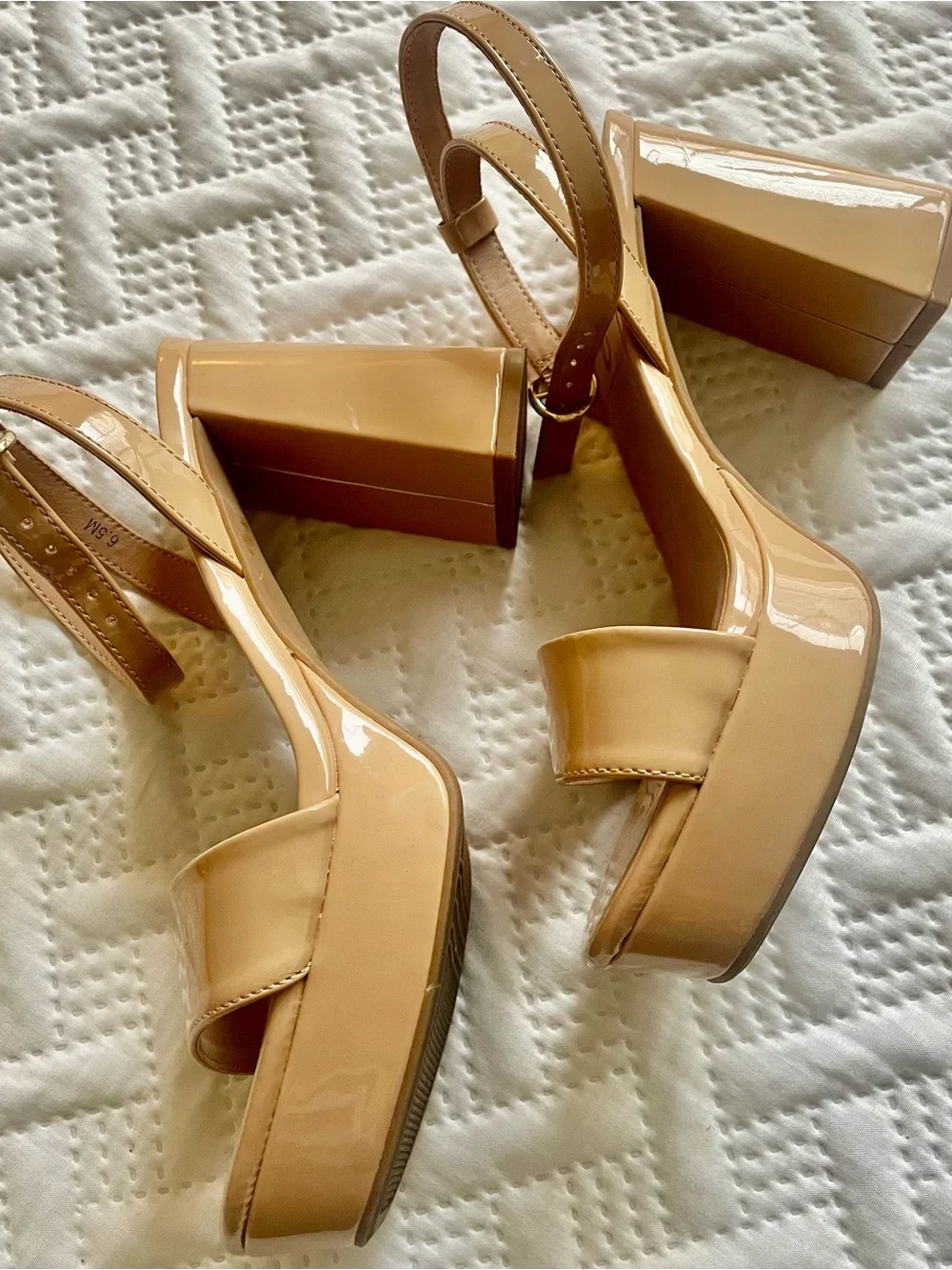 Glossy Nude Platform Slingback Heels